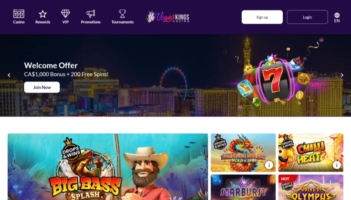 Vegas Kings casino lobby on desktop